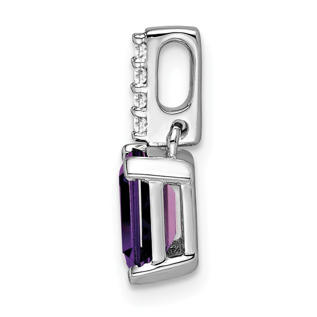 14k White Gold 7x5 Emerald-cut February/Amethyst and Diamond Pendant