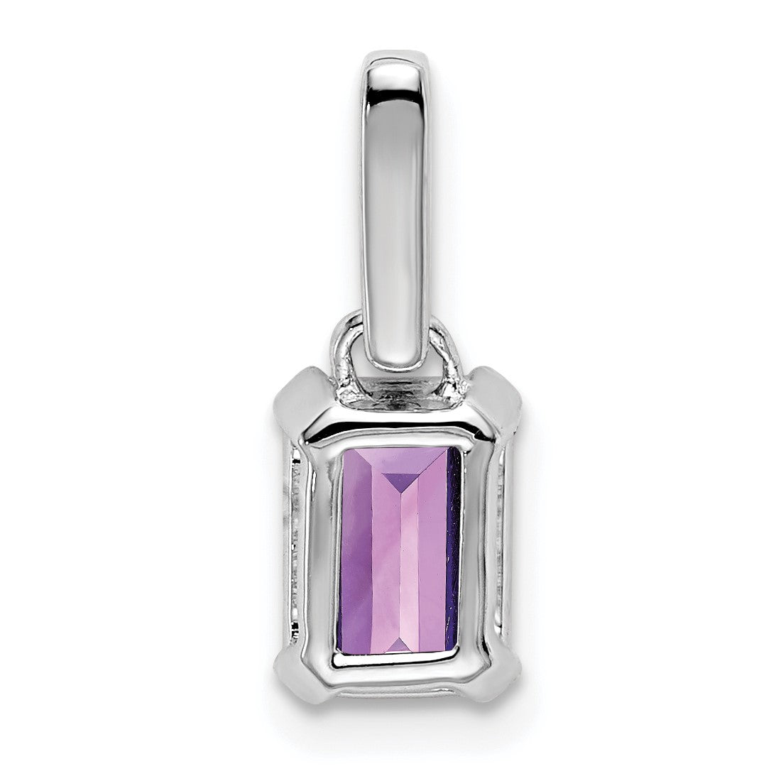 14k White Gold 7x5 Emerald-cut February/Amethyst and Diamond Pendant