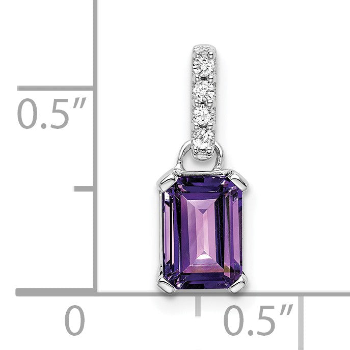 14k White Gold 7x5 Emerald-cut February/Amethyst and Diamond Pendant