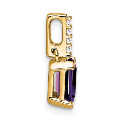 14k 7x5 Emerald-cut February/Amethyst and Diamond Pendant
