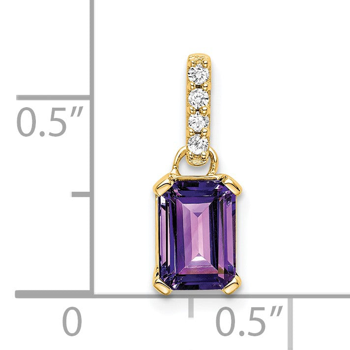 14k 7x5 Emerald-cut February/Amethyst and Diamond Pendant