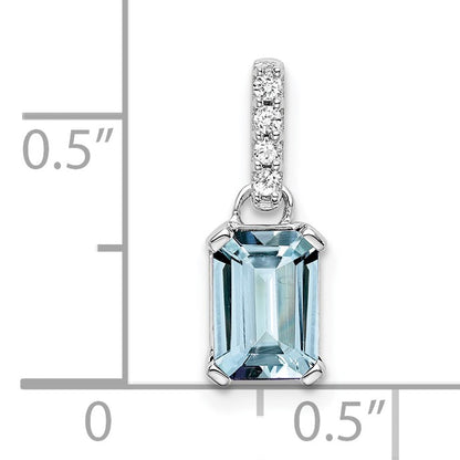 14k White Gold 7x5 Emerald-cut March/Aquamarine and Diamond Pendant