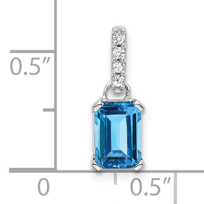 14k White Gold 7x5 Emerald-cut December/Blue Topaz and Diamond Pendant