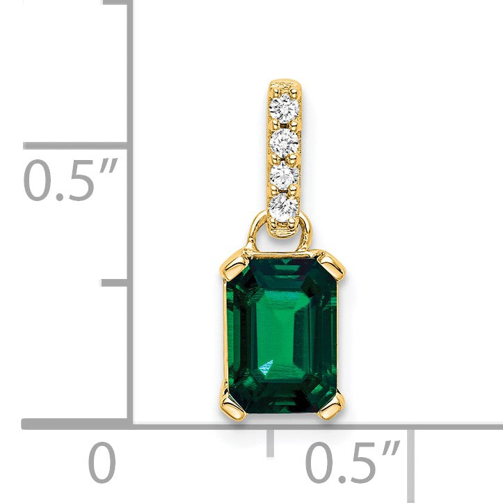 14k 7x5 Emerald-cut May/Lab Created Emerald and Diamond Pendant
