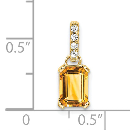 14k 7x5 Emerald-cut November/Citrine and Diamond Pendant