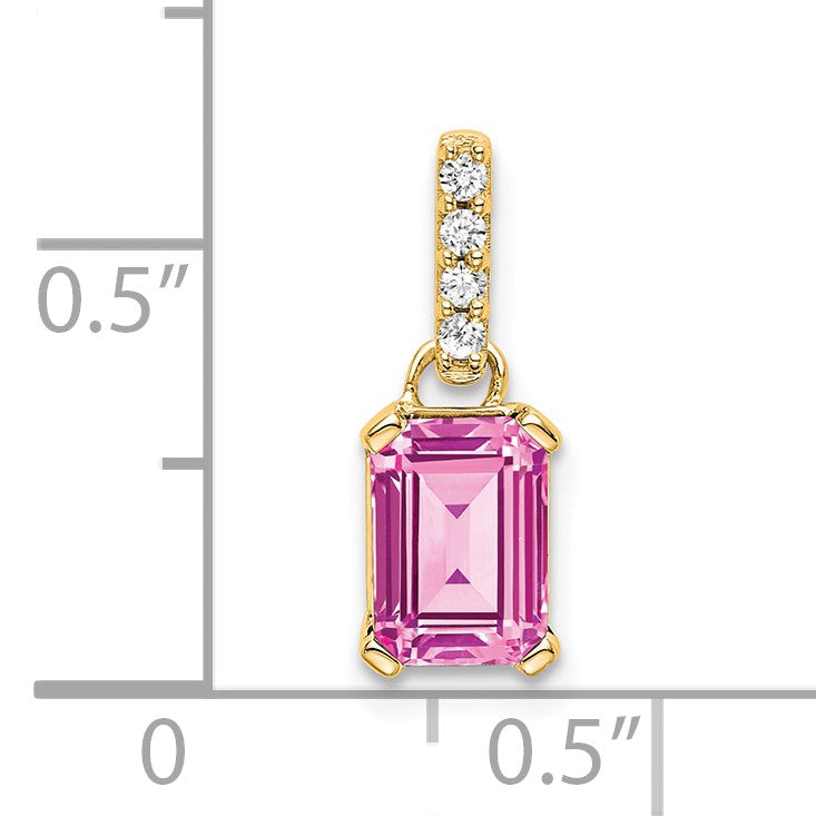 14k 7x5 Emerald-cut October/Lab Created Pink Sapphire and Diamond Pendant