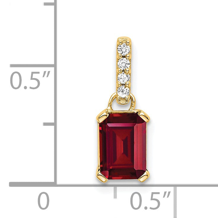 14k 7x5 Emerald-cut July/Lab Created Ruby and Diamond Pendant