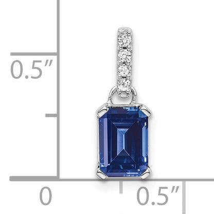 14k White Gold 7x5 Emerald-cut September/Lab Created Sapphire and Diamond Pendant