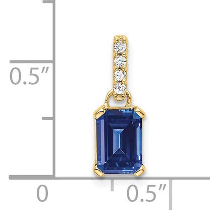 14k 7x5 Emerald-cut September/Lab Created Sapphire and Diamond Pendant