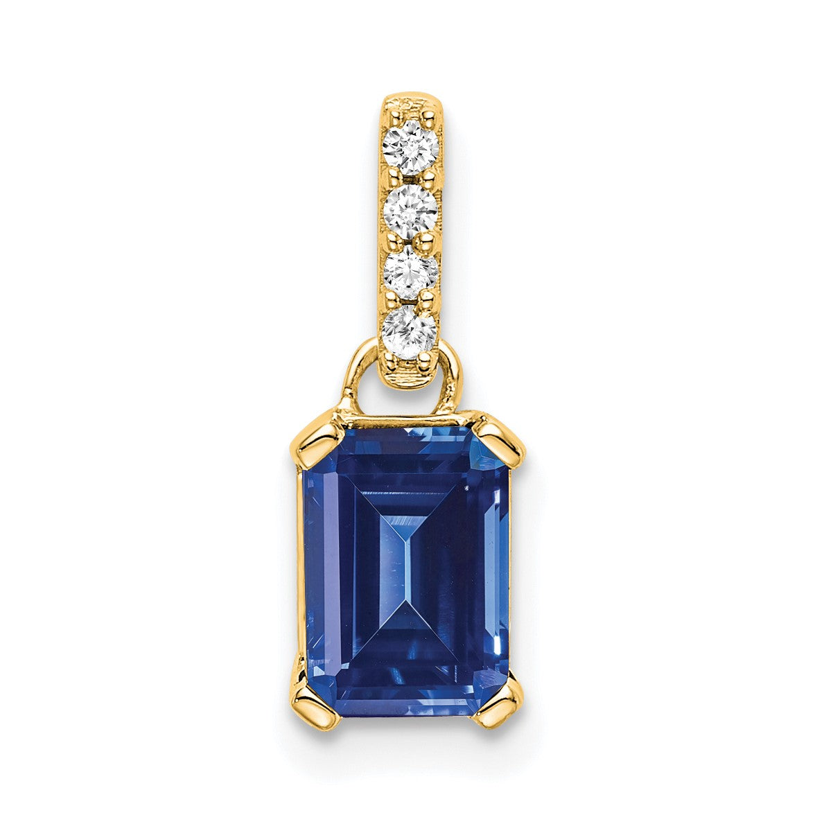 14k 7x5 Emerald-cut September/Lab Created Sapphire and Diamond Pendant