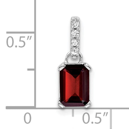 14k White Gold 7x5 Emerald-cut January/Garnet and Diamond Pendant