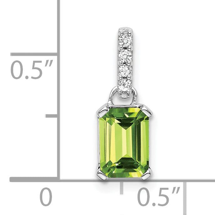14k White Gold 7x5 Emerald-cut August/Peridot and Diamond Pendant