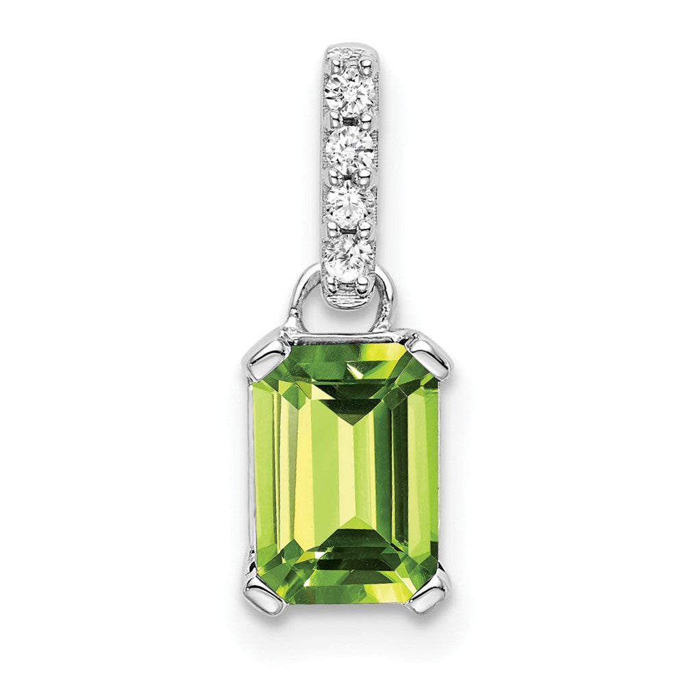 14K White Gold Peridot and Diamond Pendant