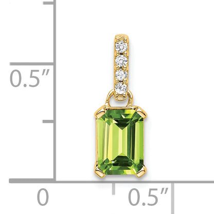 14k 7x5 Emerald-cut August/Peridot and Diamond Pendant