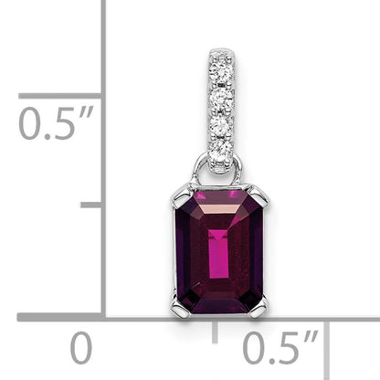 14k White Gold 7x5 Emerald-cut June/Rhodolite Garnet and Diamond Pendant