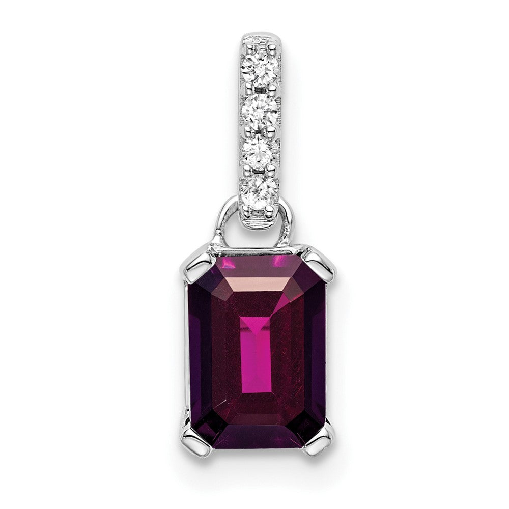 14K White Gold Rhodolite Garnet and Diamond Pendant