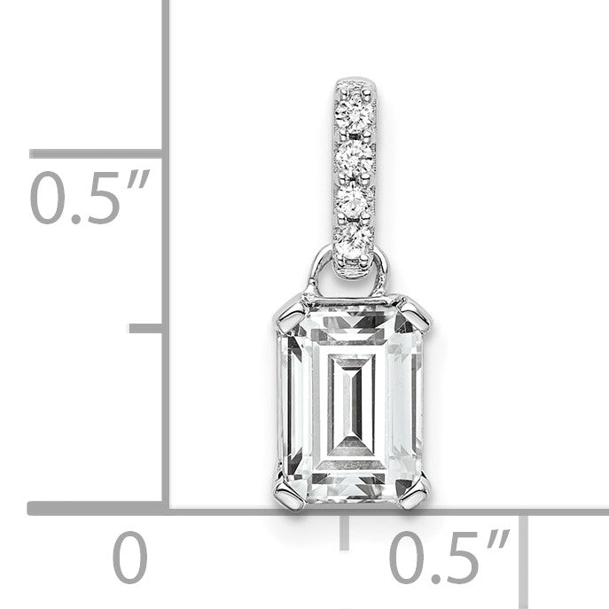 14k White Gold 7x5 Emerald-cut April/White Topaz and Diamond Pendant
