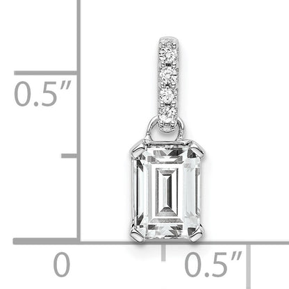 14k White Gold 7x5 Emerald-cut April/White Topaz and Diamond Pendant