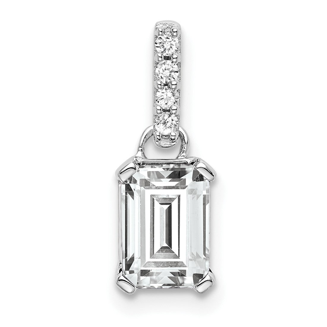 14k White Gold 7x5 Emerald-cut April/White Topaz and Diamond Pendant