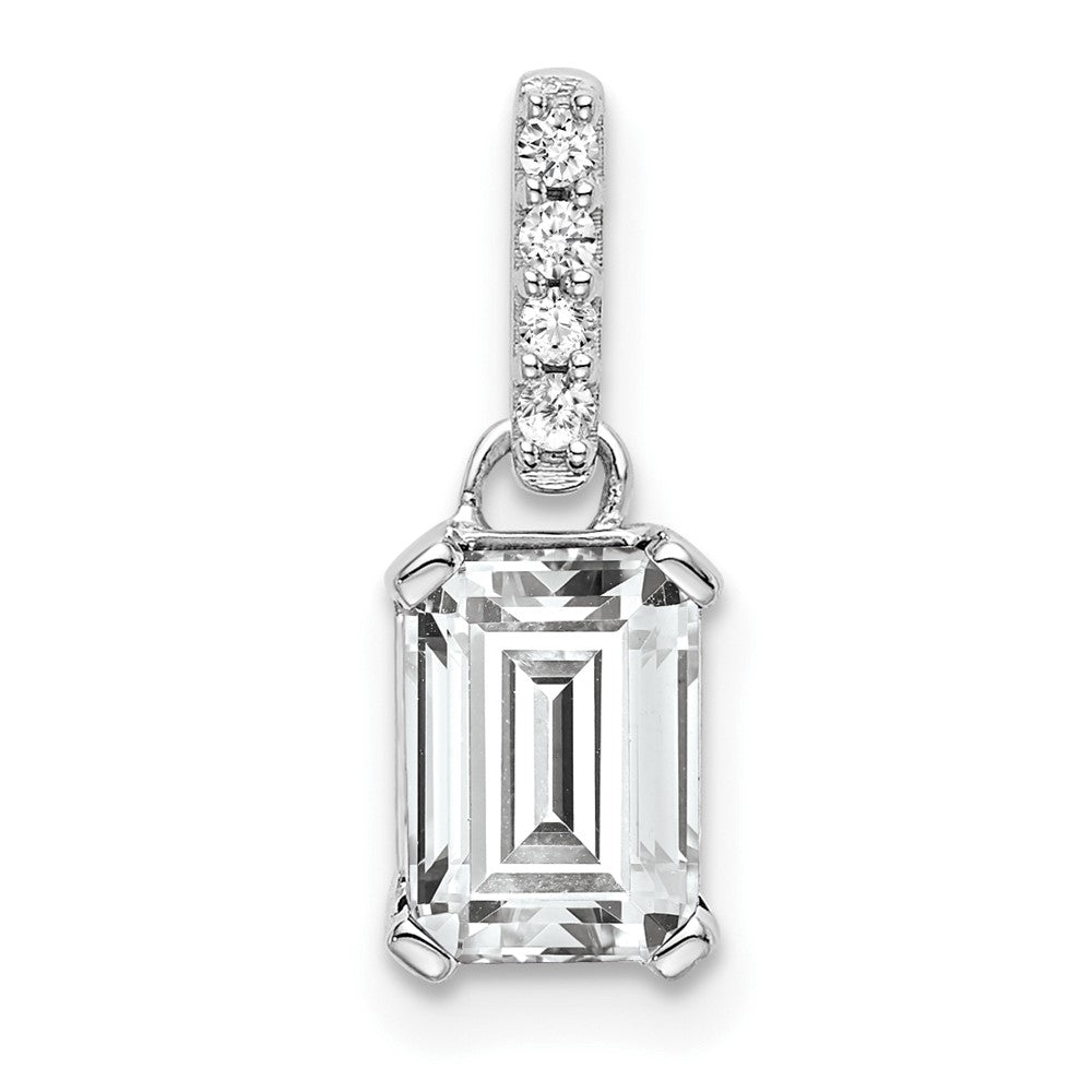 14K White Gold White Topaz and Diamond Pendant