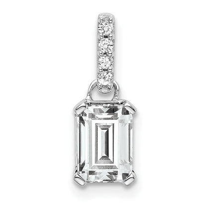 14K White Gold White Topaz and Diamond Pendant