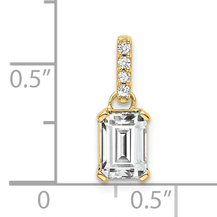 14k 7x5 Emerald-cut April/White Topaz and Diamond Pendant