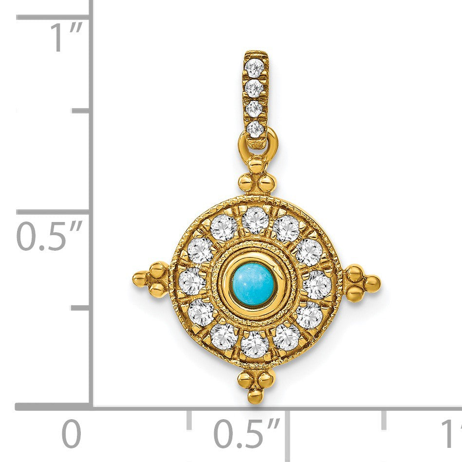 14k Turquoise and White Topaz Pendant