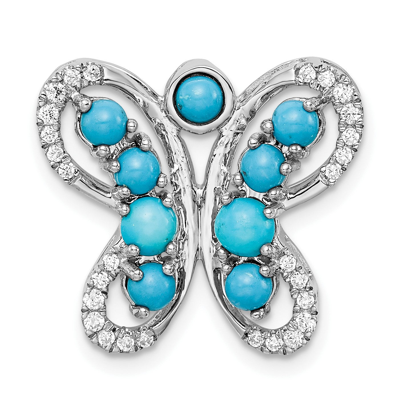 14k White Gold Turquoise and White Topaz Butterfly Chain Slide