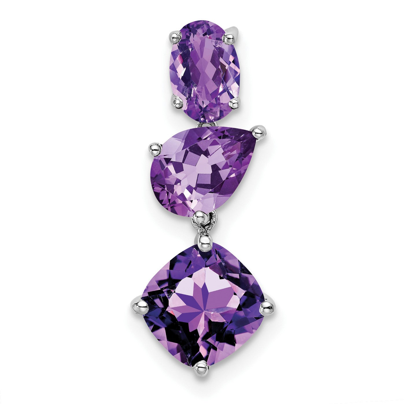 14k White Gold Oval/Pear/Cushion Amethyst Chain Slide