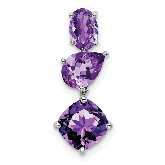 14k White Gold Oval/Pear/Cushion Amethyst Chain Slide