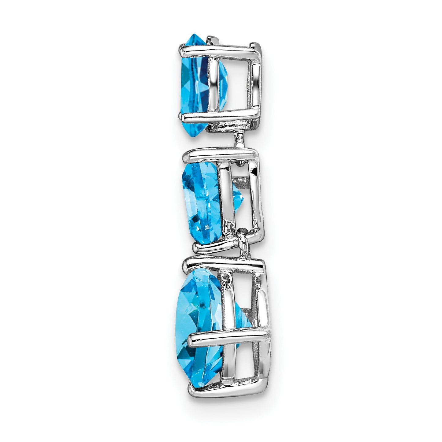 14k White Gold Oval/Pear/Cushion Blue Topaz and Sky Blue Chain Slide