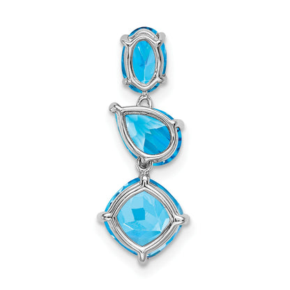 14k White Gold Oval/Pear/Cushion Blue Topaz and Sky Blue Chain Slide
