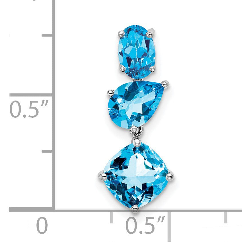 14k White Gold Oval/Pear/Cushion Blue Topaz and Sky Blue Chain Slide