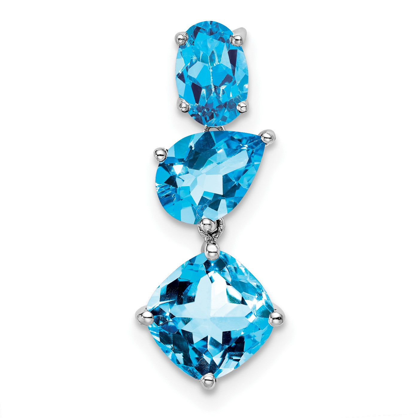 14k White Gold Oval/Pear/Cushion Blue Topaz and Sky Blue Chain Slide