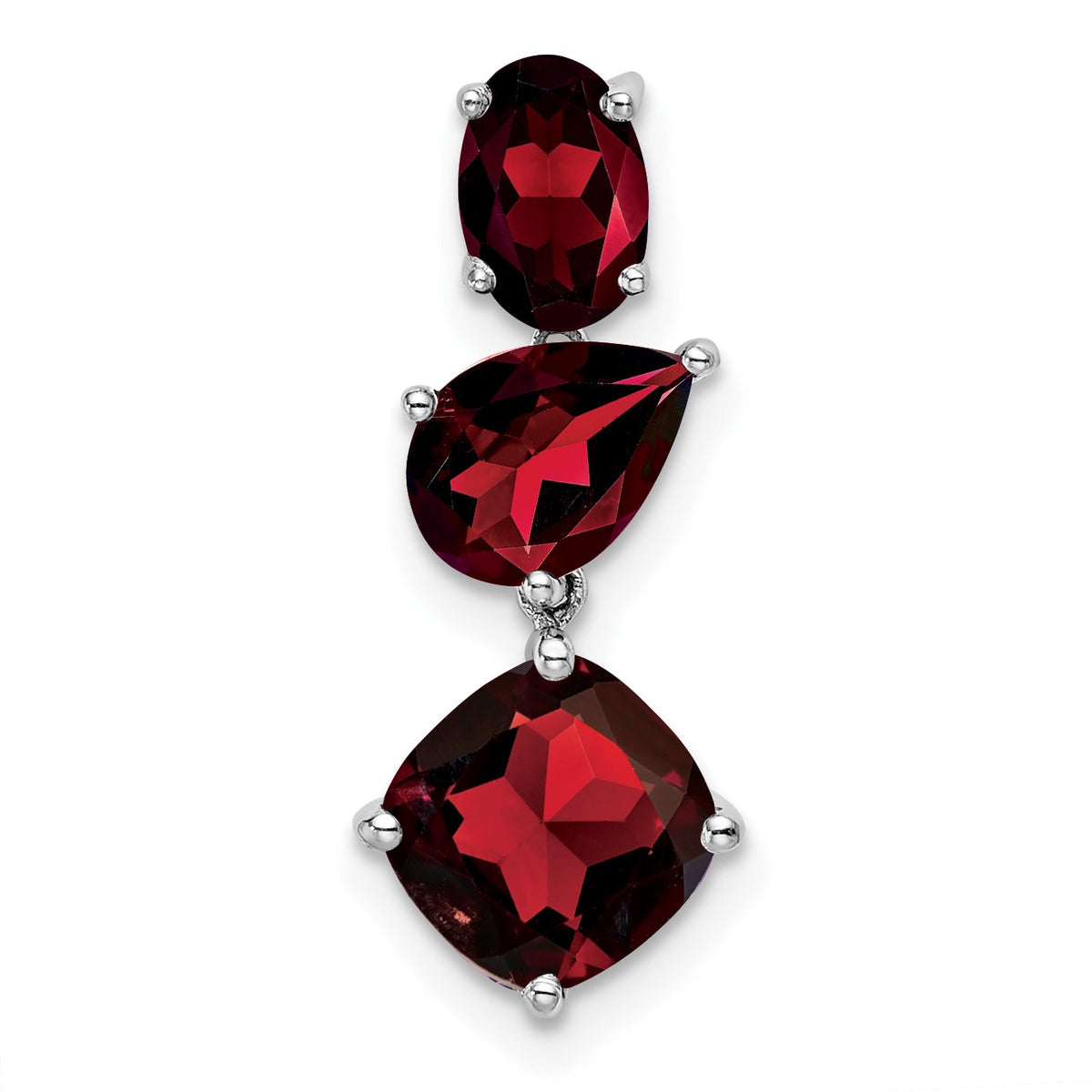14k White Gold Oval/Pear/Cushion Garnet Chain Slide