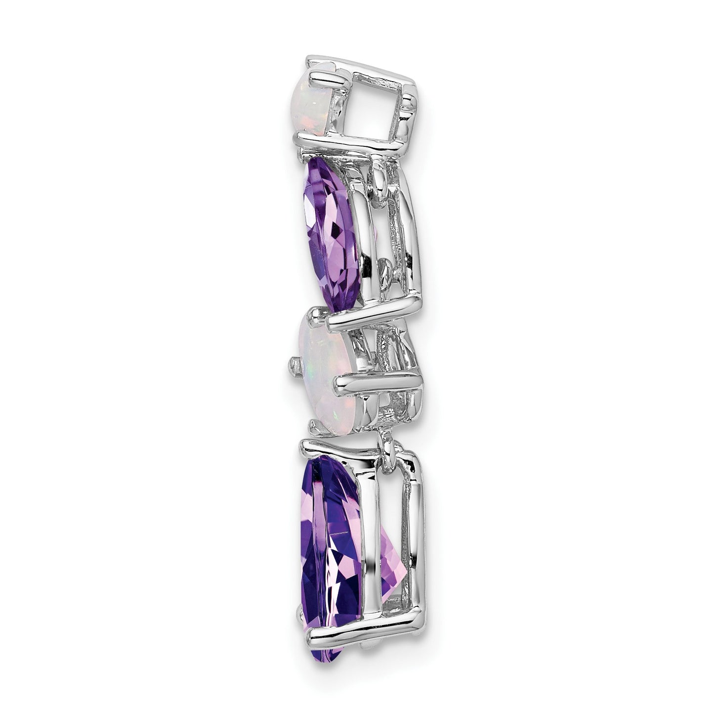 14k White Gold Marquise/Pear Amethyst and Opal Chain Slide
