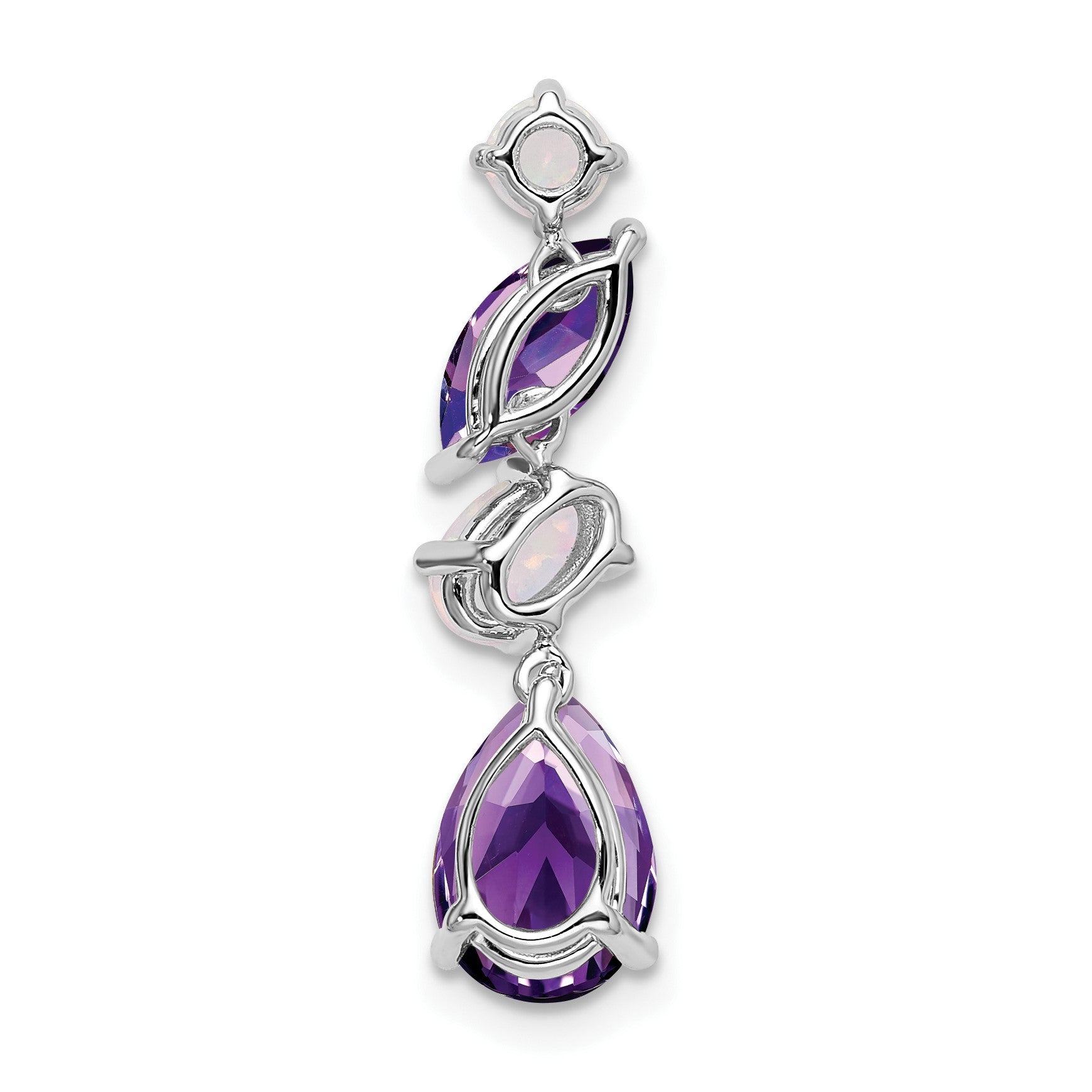 14k White Gold Marquise/Pear Amethyst and Opal Chain Slide