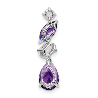 14k White Gold Marquise/Pear Amethyst and Opal Chain Slide