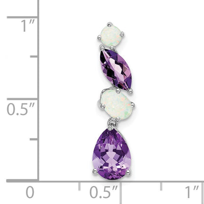14k White Gold Marquise/Pear Amethyst and Opal Chain Slide