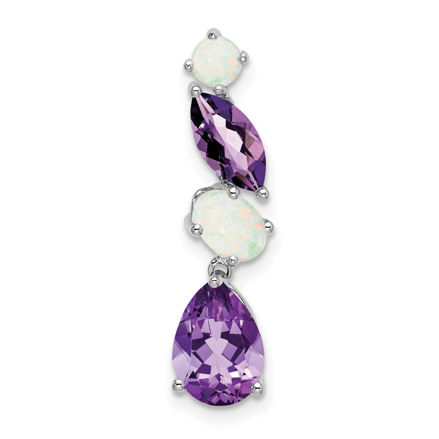 14k White Gold Marquise/Pear Amethyst and Opal Chain Slide