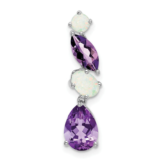 14k White Gold Marquise/Pear Amethyst and Opal Chain Slide