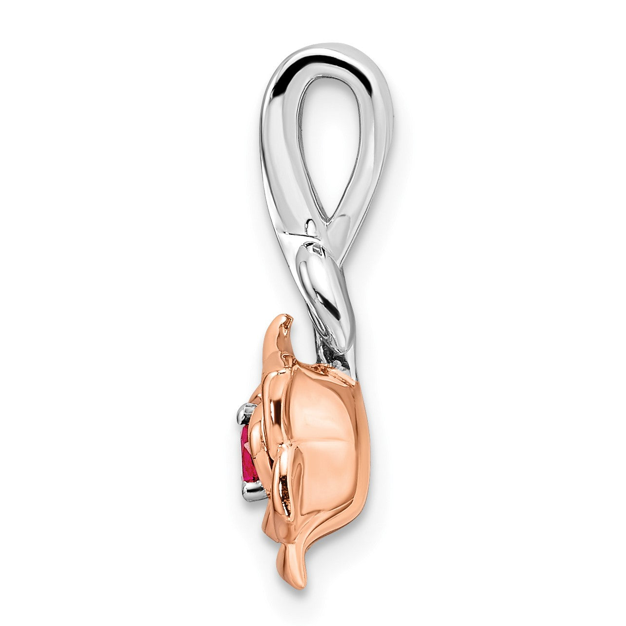 14K Two-tone White and Rose Gold Ruby Flower Chain Slide
