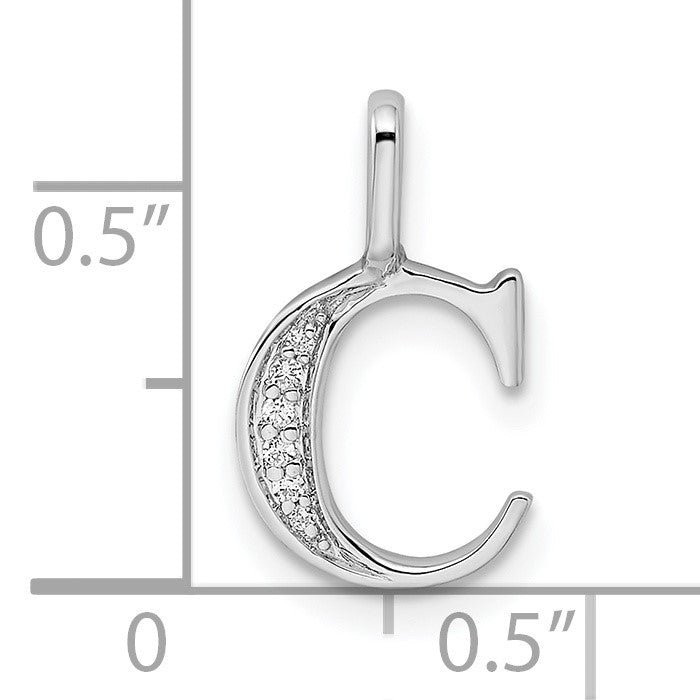 14K White Gold Diamond Letter C Initial Pendant