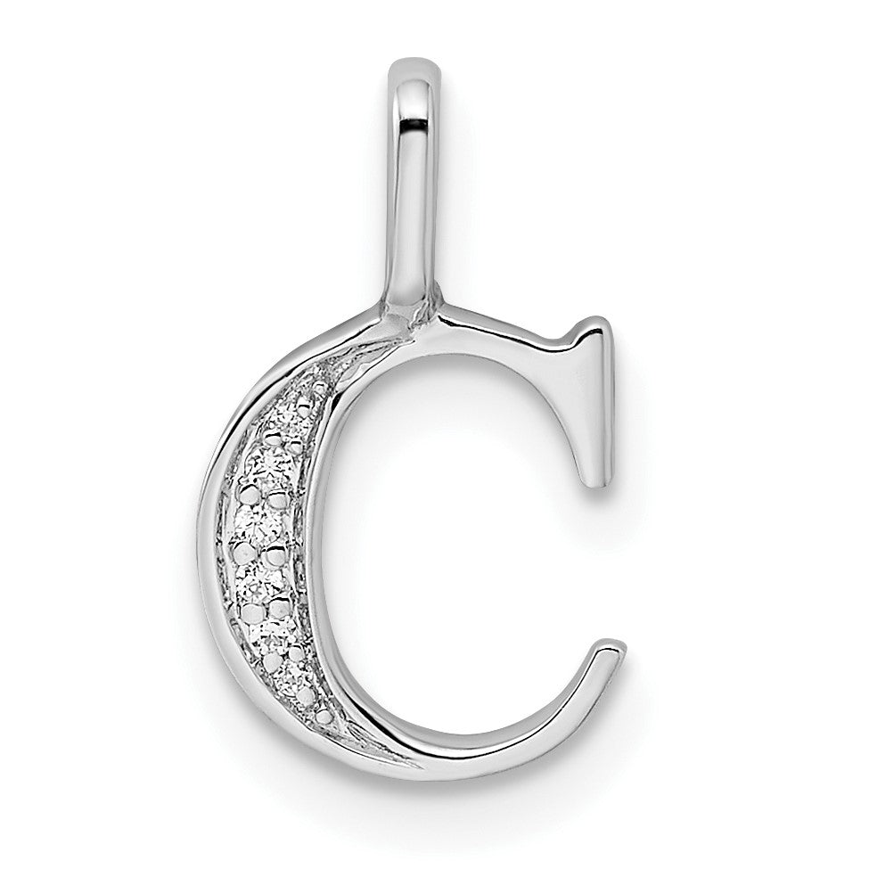 14K White Gold Diamond Letter C Initial Pendant