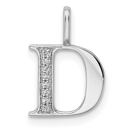 14K White Gold Diamond Letter D Initial Pendant
