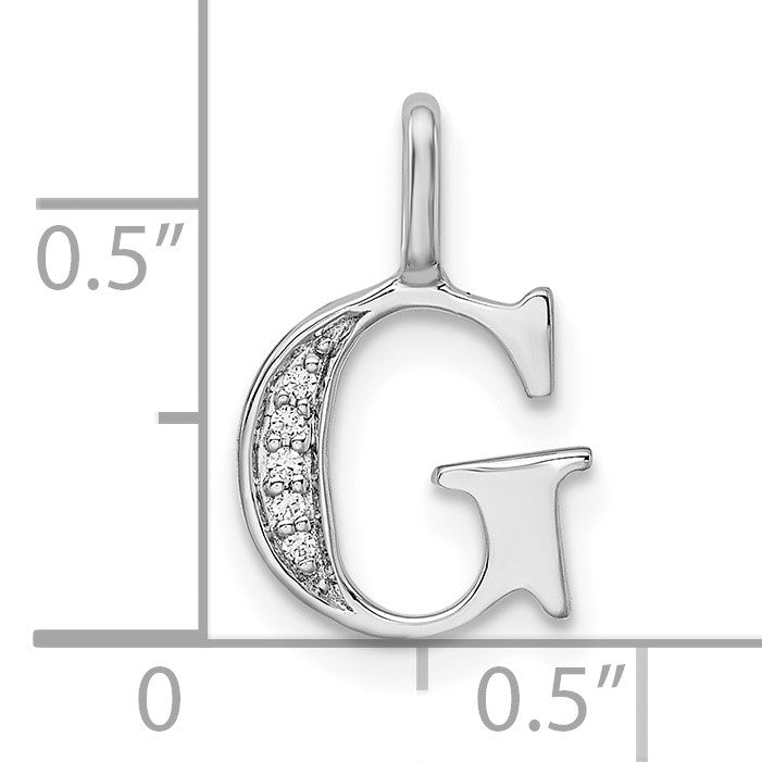 14K White Gold Diamond Letter G Initial Pendant