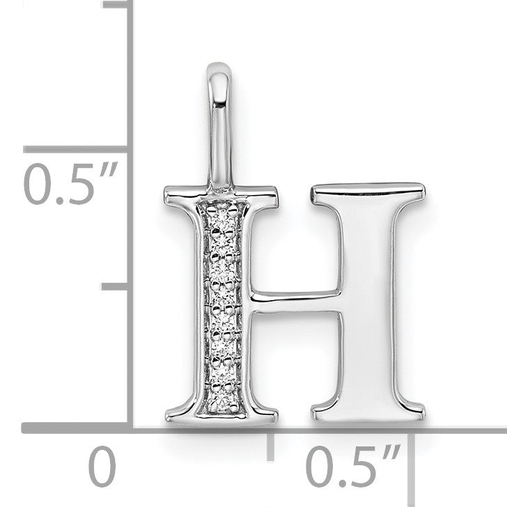 14K White Gold Diamond Letter H Initial Pendant