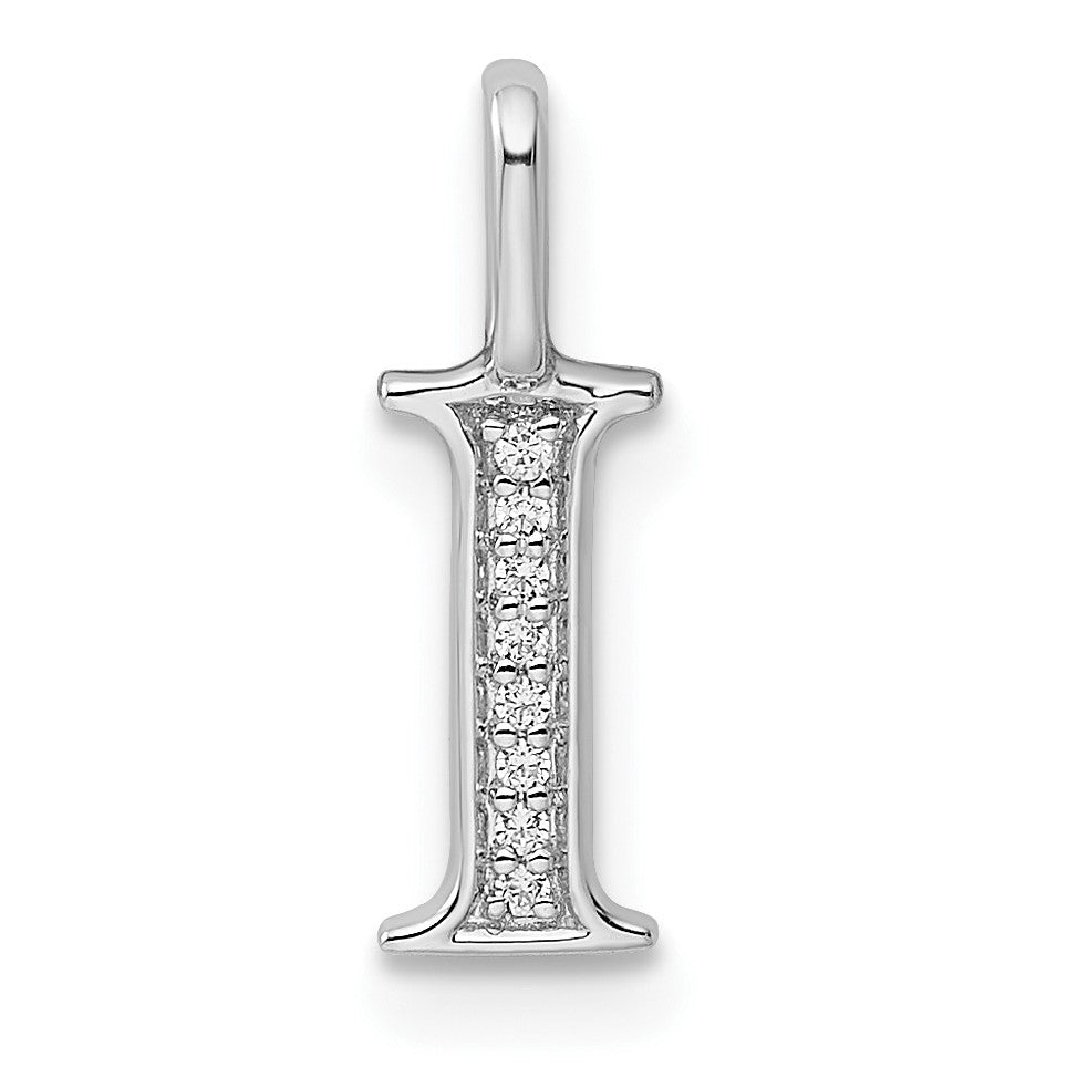 14K White Gold Diamond Letter I Initial Pendant