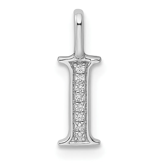 14K White Gold Diamond Letter I Initial Pendant