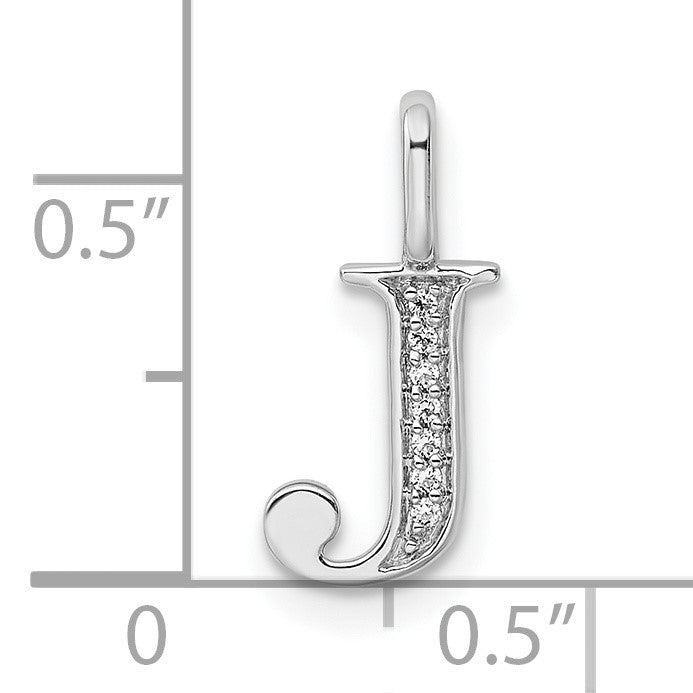 14K White Gold Diamond Letter J Initial Pendant